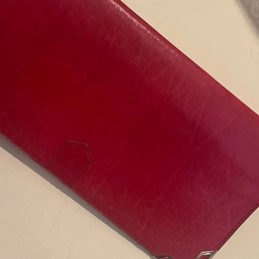 Vintage YSL Bifold Long Wallet Red Leather Gold Accent Sleek Iconic Bold Luxury
